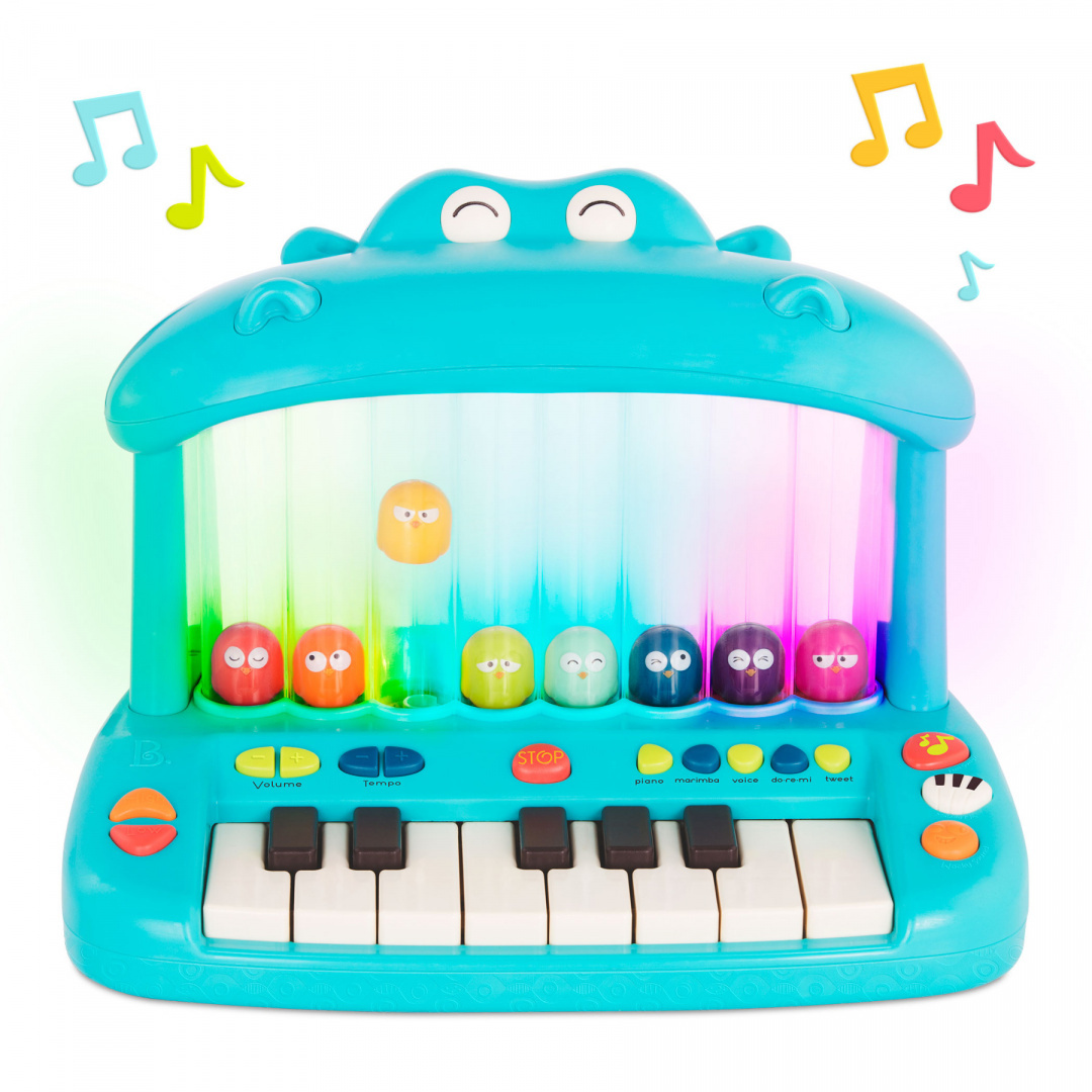 B.Toys Hippo Pop Play Piano – KEYBOARD Ze SKACZĄCYMI PTASZKAMI - Manustore